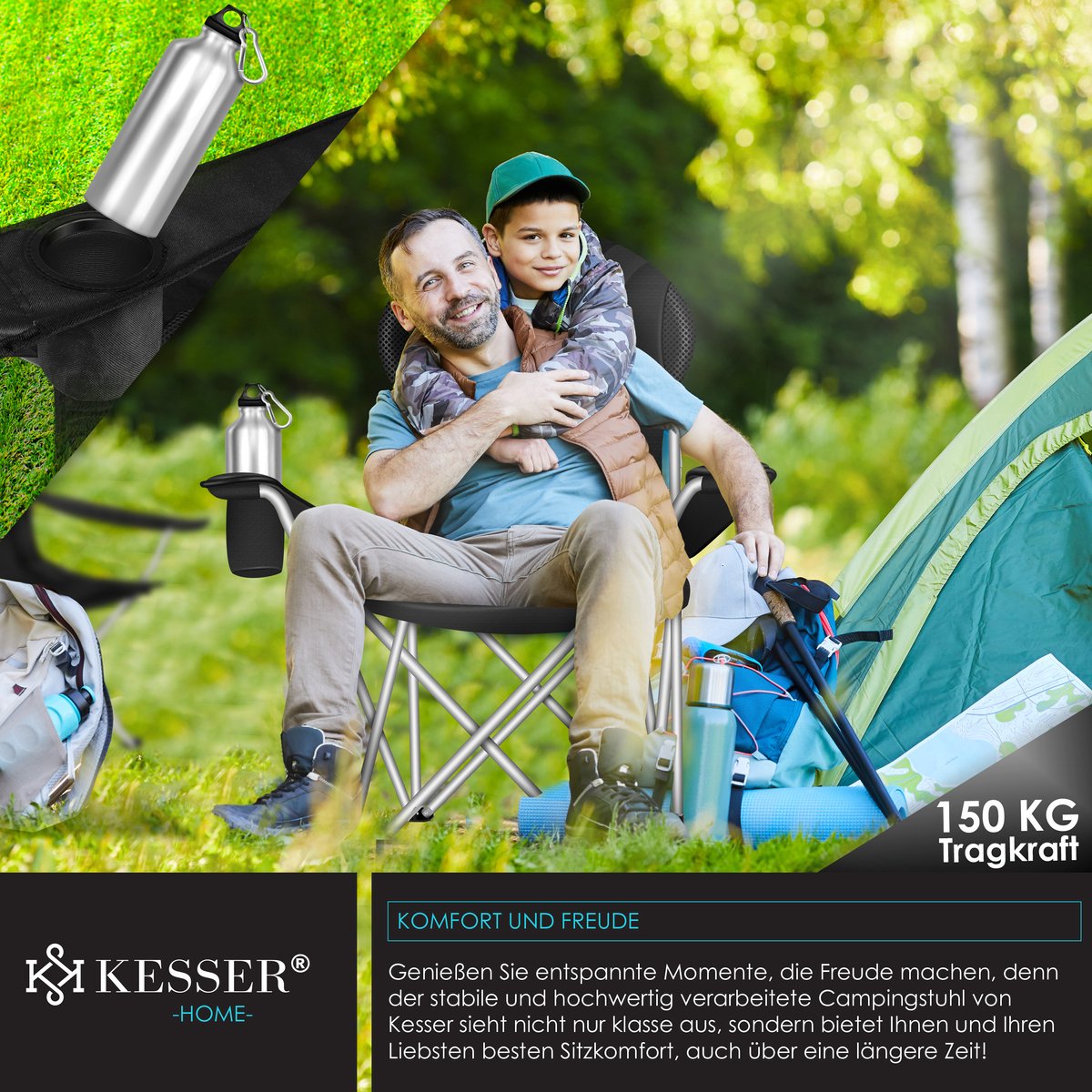 KESSER® Campingstoel - Visstoel - Vouwstoel - Zwart