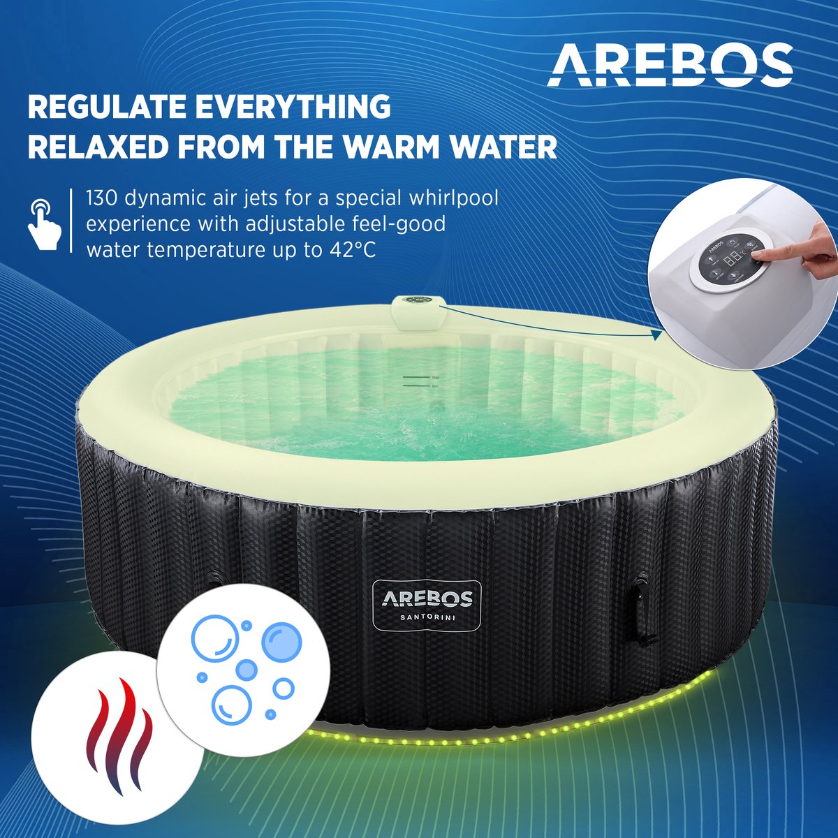 AREBOS Bubbelbad Voor 6 personen - Hottub Ø 208 cm - met Accessoires - met LED