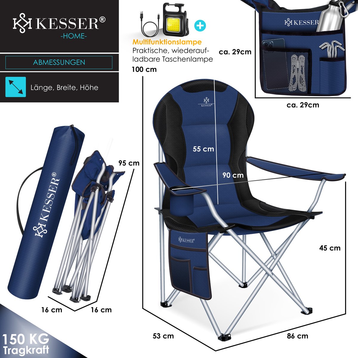 KESSER® Campingstoel - Visstoel - Vouwstoel - Marineblauw
