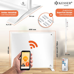 KESSER® Infrarood Verwarmingspaneel Energiebesparend 2in1 Standalone & Wandmontage Elektrische Kachel Verwarming met Afstandsbediening Paneelradiator Thermostaat & App Control Timer Convectorkachel - 350W, Wit