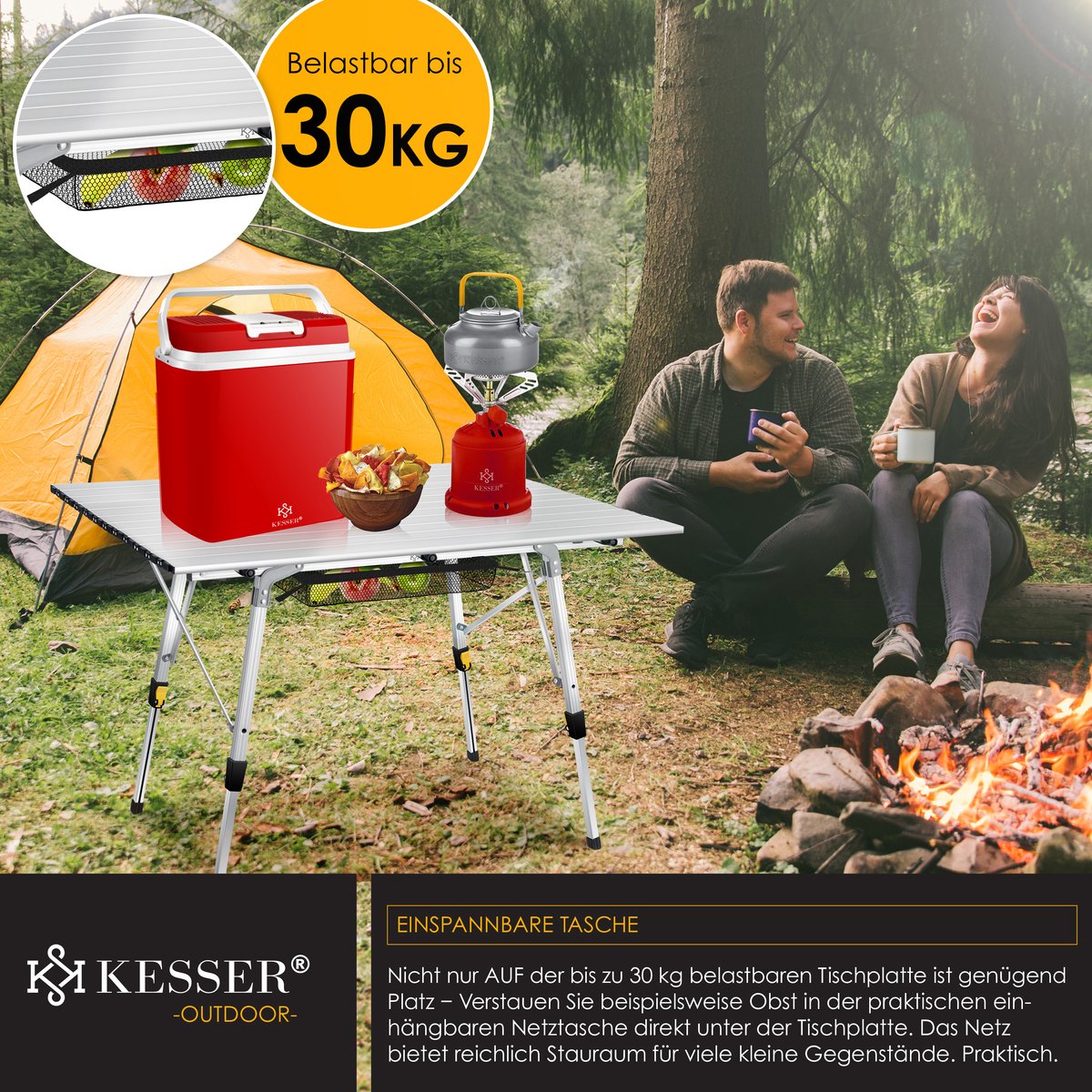 KESSER® Campingtafel inklapbare Tafel - Vouwtafel voor Buiten en Camping 120 x 70 cm - Zilver •