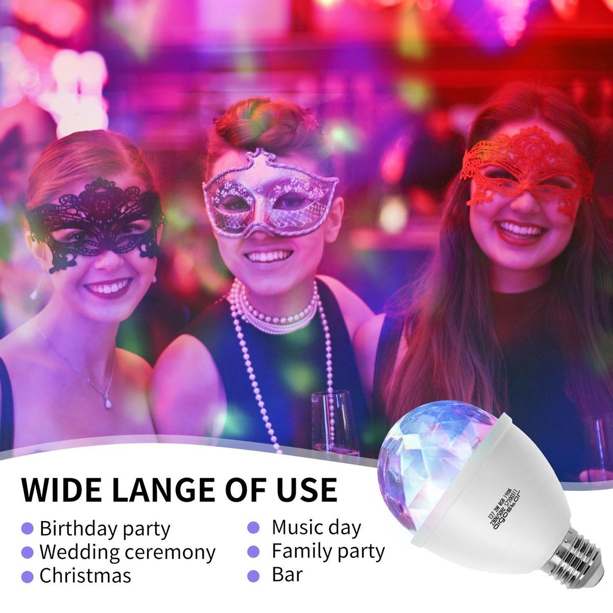 Aigostar 10RZJ - Discolamp - E27 - RGB - Disco Lamp - Party light - Feestverlichting - 3W - 2 stuks