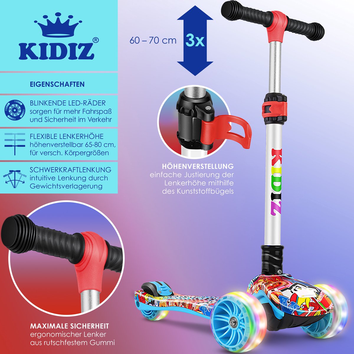 KIDIZ® Kinderstep - Opvouwbaar - Verstelbaar - City Scooter - Graffiti •
