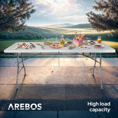 AREBOS Klaptafel - Inklapbare tafel - Campingtafel - Vouwtafel - Weerbestendig - Wit - 182 × 74 × 74 cm - 8 personen