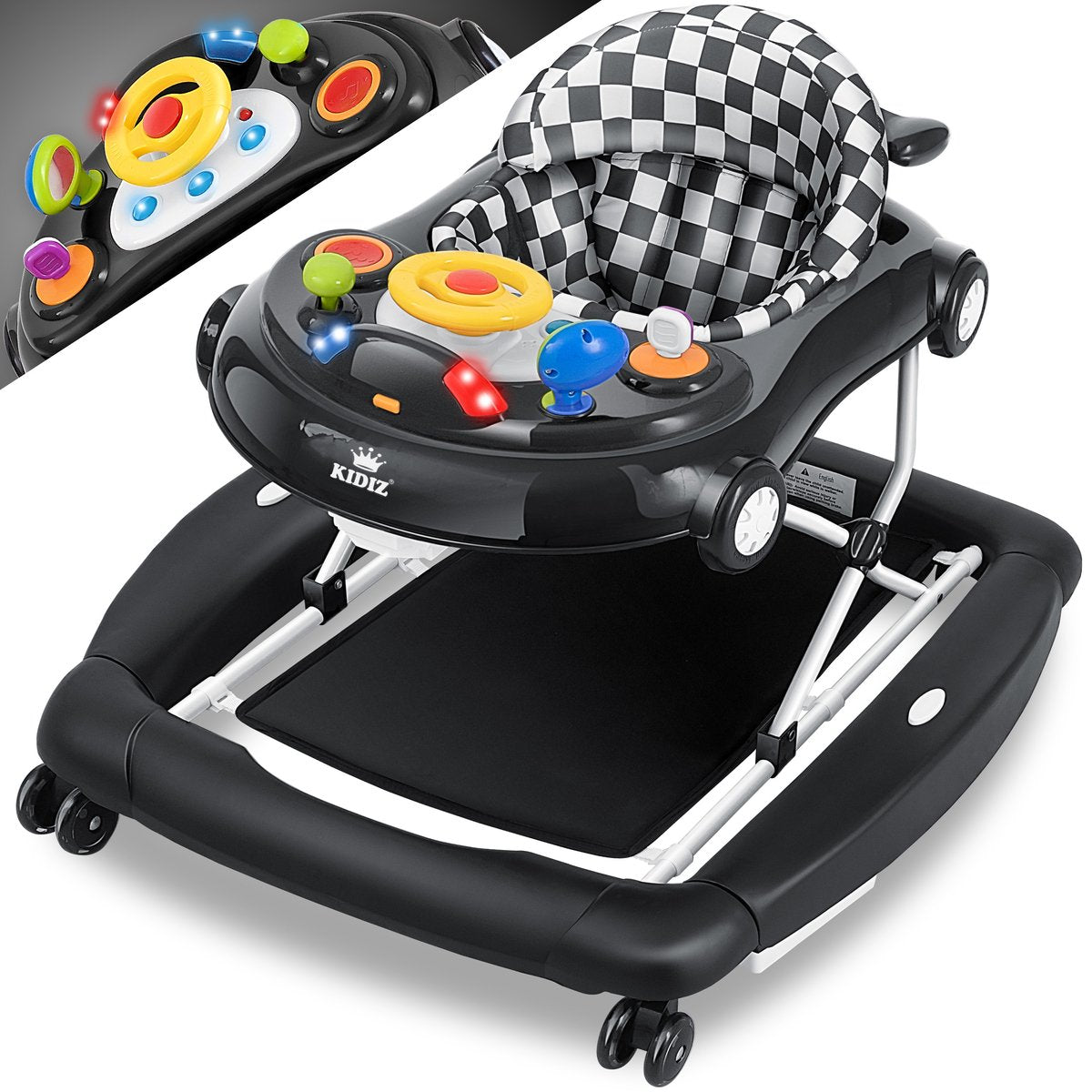KIDIZ® 4in1 Baby walker - Loopstoel - Loopwagen - Opvouwbaar - Zwart