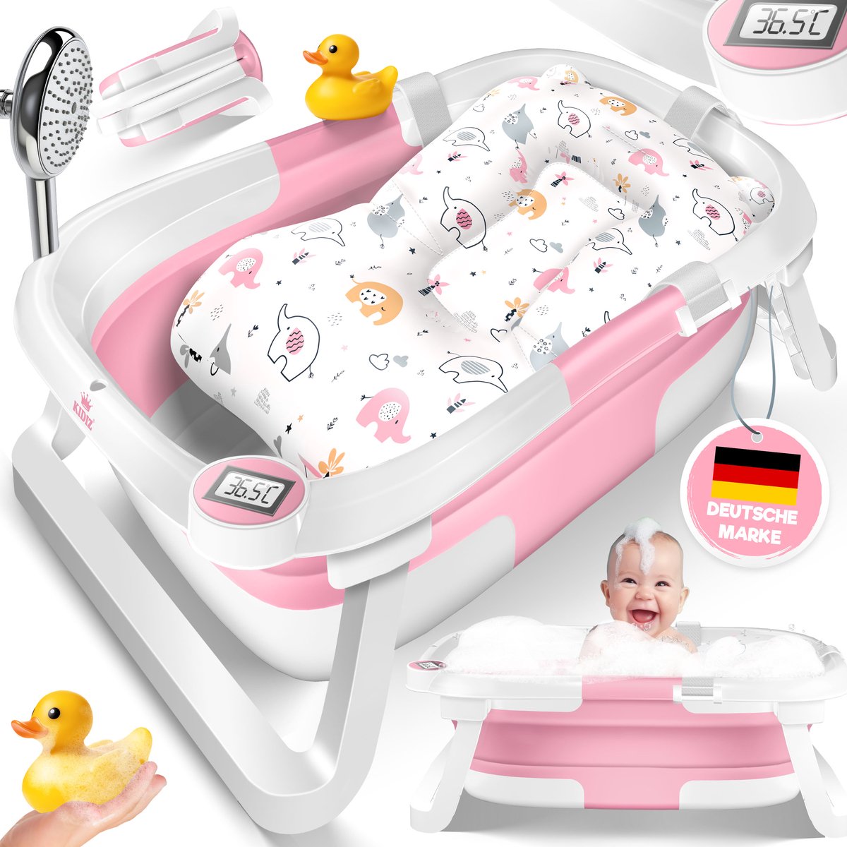 KIDIZ® Babybadje Opvouwbaar met Thermometer - 0-12 Maanden - Roze