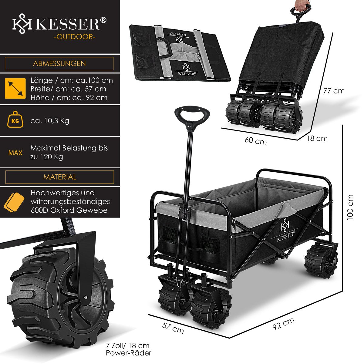 KESSER® Bolderkar - Opvouwbaar - Bolderwagen - Zwart