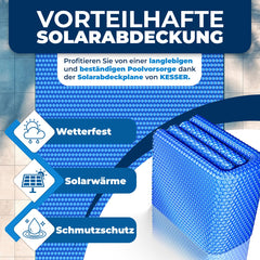 KESSER® Zwembad Afdekzeil Solar - verwarmend afdekzeil op maat te knippen geschikt voor Rechthoekige en ronde Zwembaden - Solarzeil inclusief met schaar, perforatietang & 12 oogjes voor bevestiging