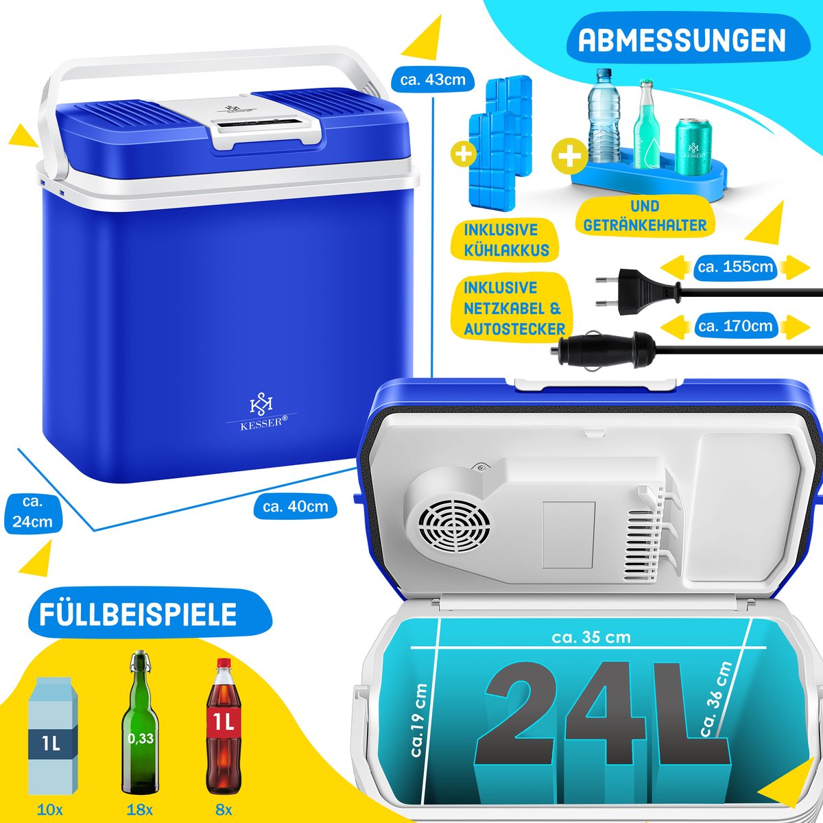 Koelbox Elektrisch – 12V en 230 volt - Coolbox - Frigobox - 24L – Blauw