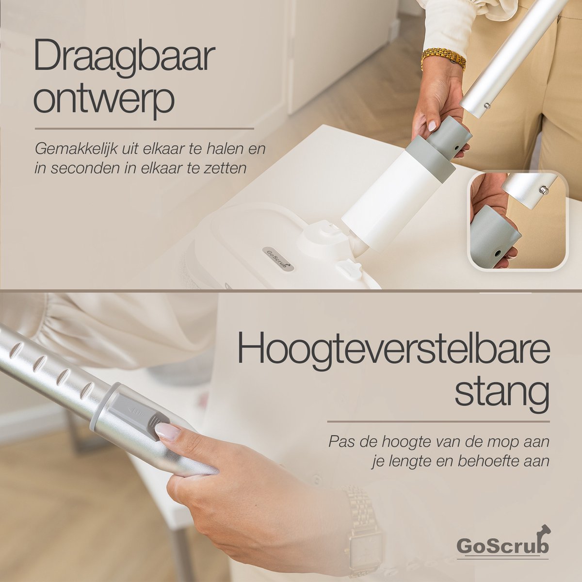 GoScrub® Elektrische Dweil - Draadloos - Vloerreiniger voor Harde en Houten Vloeren - Stille en Wendbare Mop - Efficiënt Dweilsysteem met Oplaadbare Accu