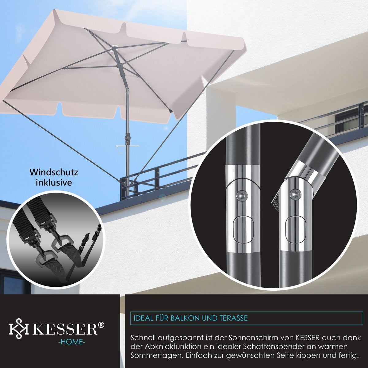 KESSER® Stokparasol Inclusief Beschermhoes & Draagtas 200 × 125cm - Parasol voor Balkon, Tuin & Terras Tuinparasol Strandparasol - Taupe