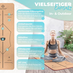 KESSER® Yogamat Kork 183x62cm Turnmat Gymnastiekmat Fitnessmat Inclusief Draagriem Tas & Yoga Blok - Bordeux