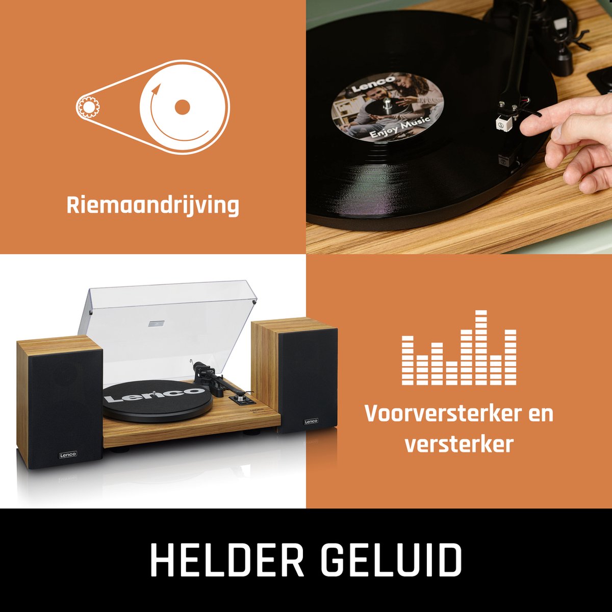 Lenco Platenspeler met Bluetooth - Twee externe Speakers - Ingebouwde Versterker - LS-500OK - Hout •