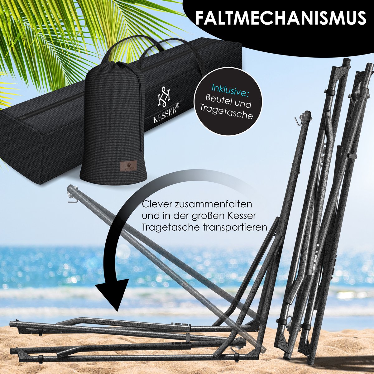 KESSER® Hangmat Vill 120kg Draagvermogen voor Binnen & Buiten met Frame Metaal Opvouwbaar - Antraciet