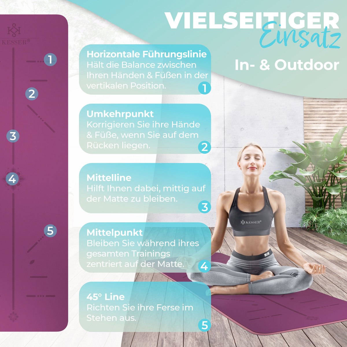 Yoga mat - Fitness mat - Sport mat - Anti slip - Extra dik - Paars