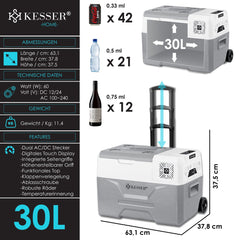Compressor Koelbox elektrisch - Coolbox - Frigobox - 30L - Grijs