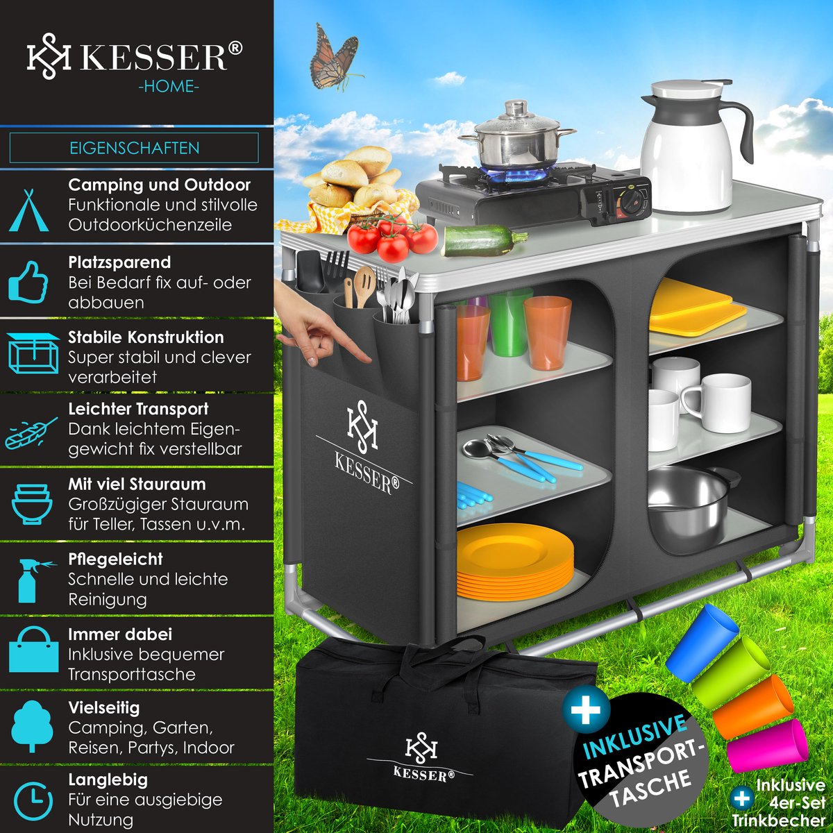 KESSER® Campingkeuken Opvouwbaar - Kampeerkeuken - Antraciet