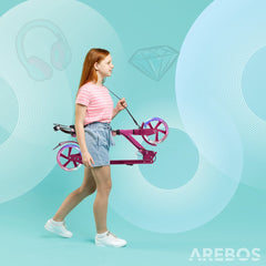 Kinderstep - LED Wielen - Verstelbaar - Vouwbaar - Roze - Arebos