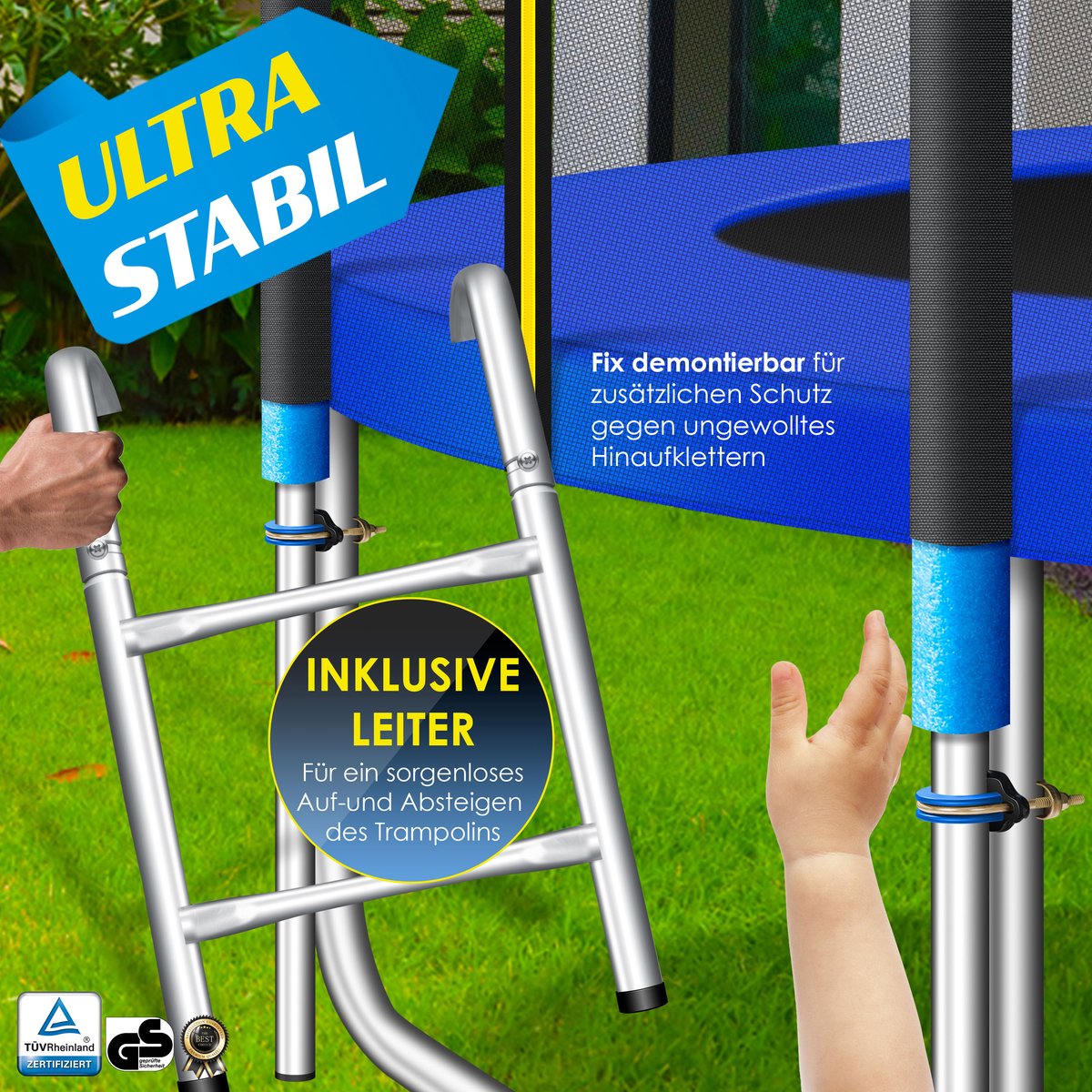 KESSER® Trampoline 366 cm - Veiligheidsnet en Ladder - tot 150 kg belasting - Blauw