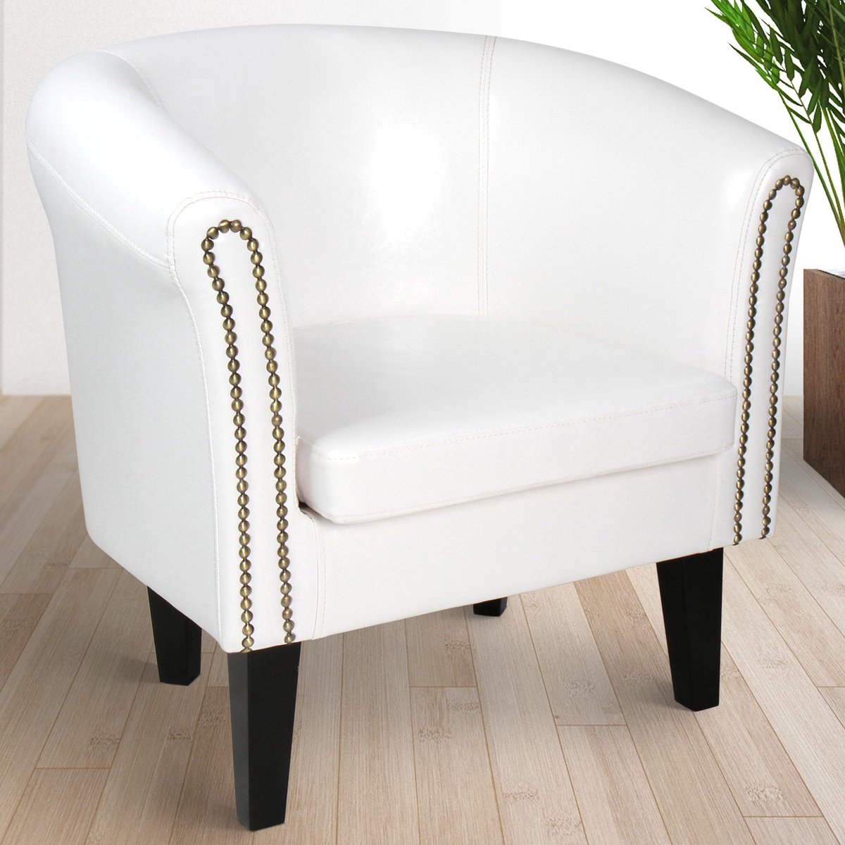 Chesterfield fauteuil met spijkerkoppen, zetel, Wit