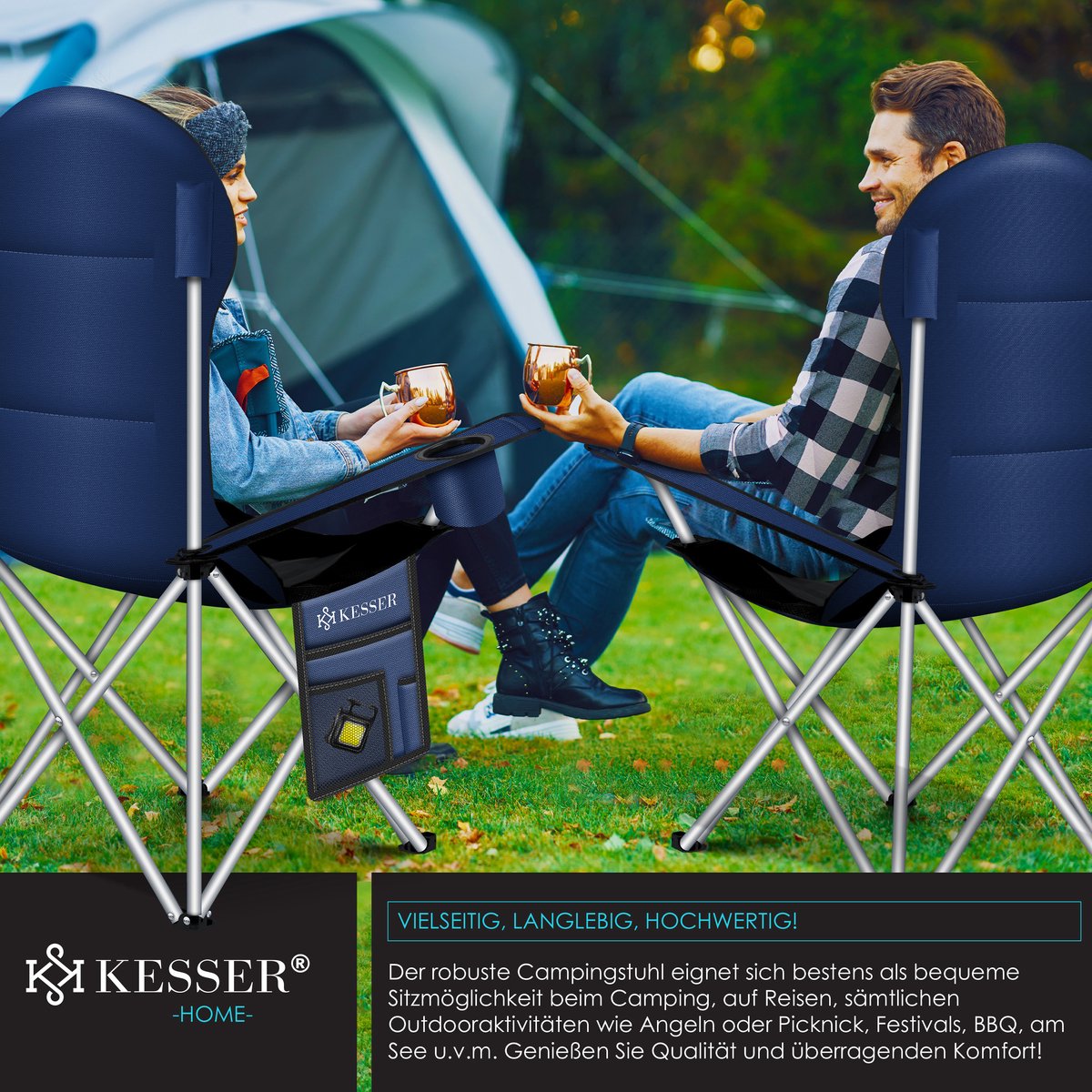KESSER® Campingstoel - Visstoel - Vouwstoel - Marineblauw