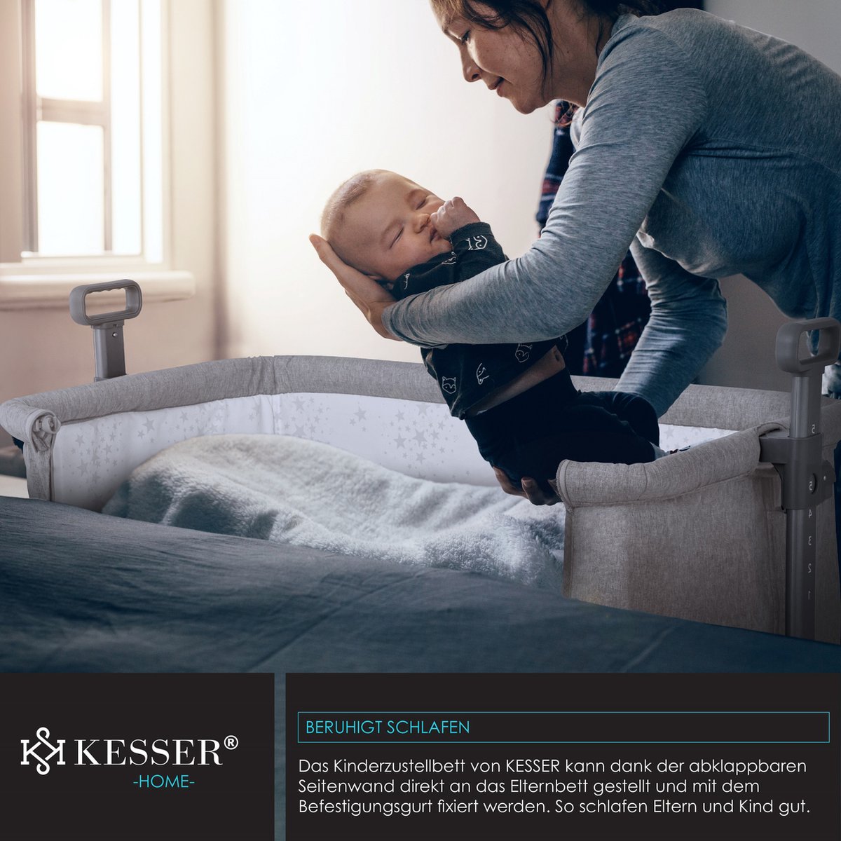 KESSER® 3in1 Ledikant - Babybed - Verstelbaar - Inklapbaar - Lichtgrijs