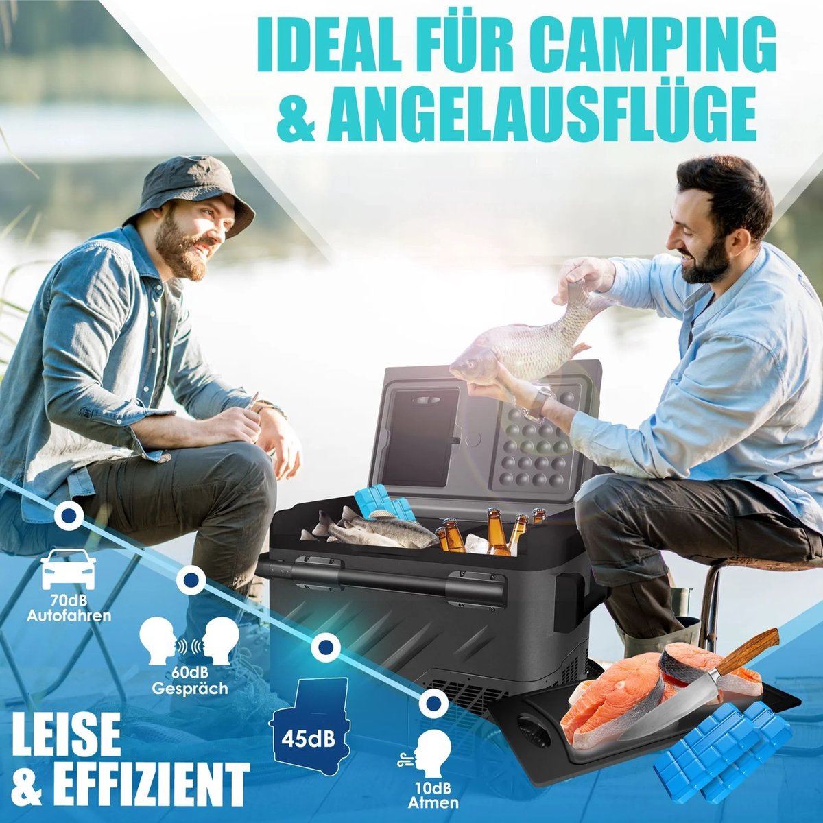KESSER® compressor elektrische koelbox | 41Liter Campingvriezer met LED-touchscreen | Met app-bediening en koelelementen, USB-poort, 12/24 V, 230 V | Koelbox voor auto's en vrachtwagens tot -20 °C