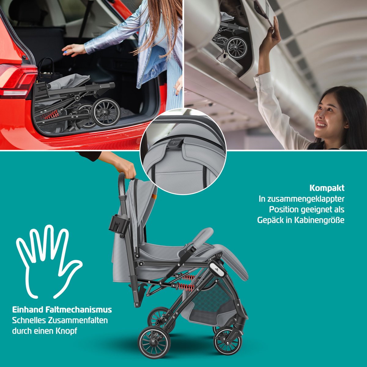 KIDIZ® Kinderwagen - Buggy - Kinderbuggy - Grijs