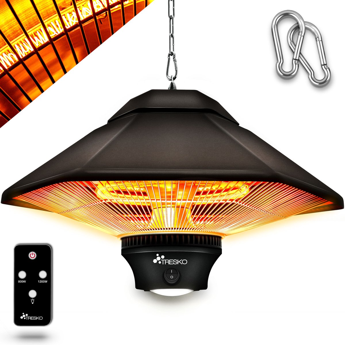 Terrasverwarmer - Infrarood Verwarming - Elektrisch - Heater - 1200W - Zwart - TRESKO®