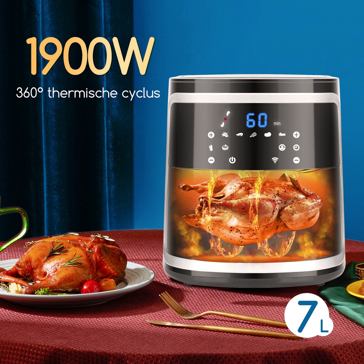 Aigostar Airfryer - Heteluchtfriteuse - 7L - 1900W - Zwart
