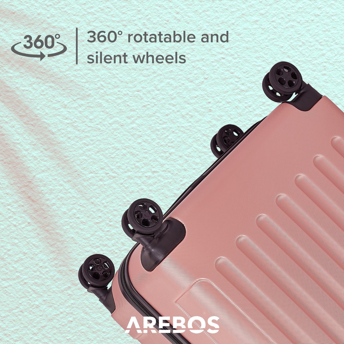AREBOS Kofferset - Kofferset 3 delig - Reiskoffer set - 360° zwenkbare wielen - M-L-XL - Rosé Goud