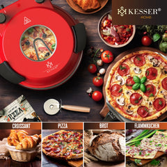 KESSER® Pizzaoven tot 400° - Pizzamaker - 1200W - Stenen plaat - Rood