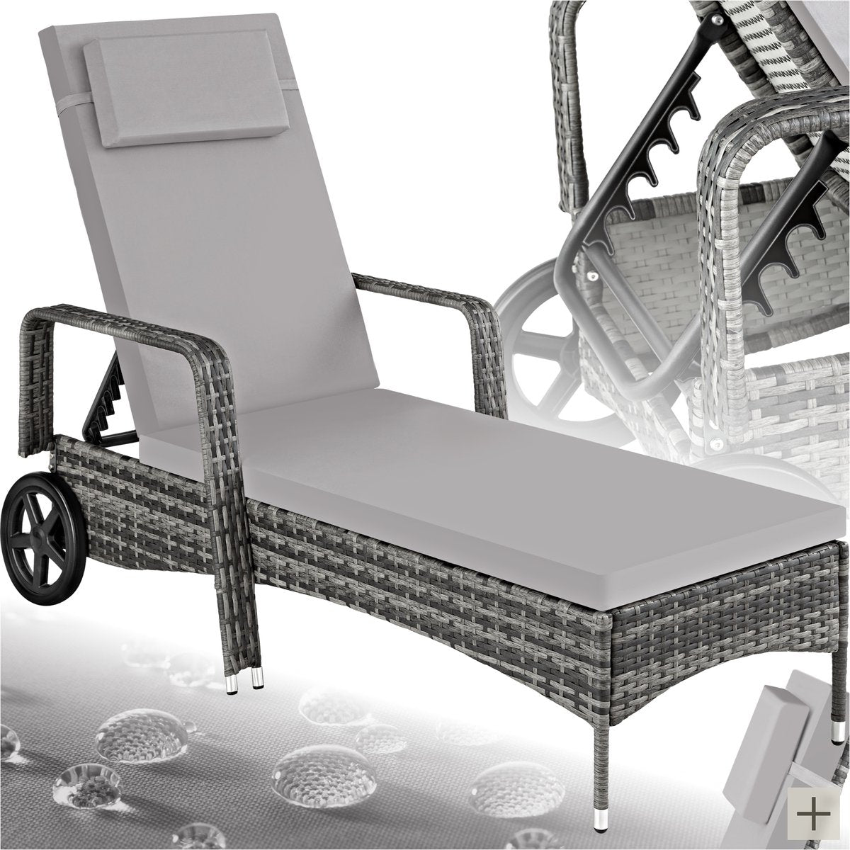 Ligbed - Ligstoel - Zonnebed - Verstelbaar - Grijs - Tectake®