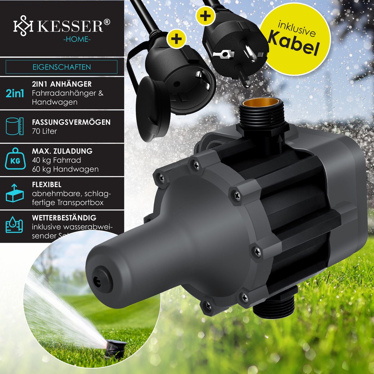 KESSER® Elektronische Drukschakelaar - Waterpomp Dompelpomp - Antraciet