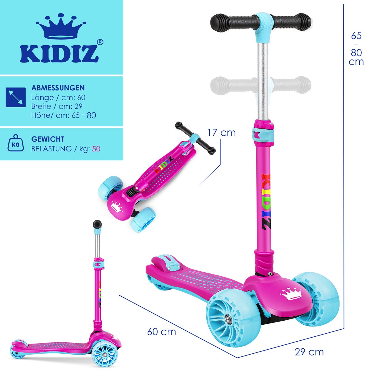 KIDIZ® Kinderstep - Opvouwbaar - Verstelbaar - City Scooter - Roze