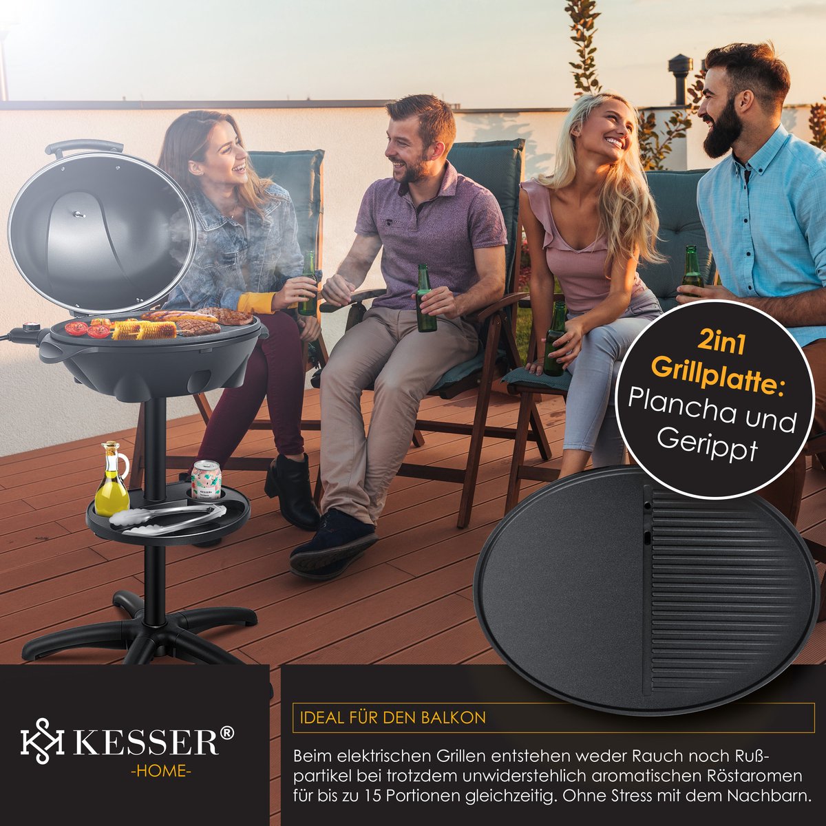 KESSER® Elektrische grill 2in1 tafelgrill - 2400 Watt - Zwart