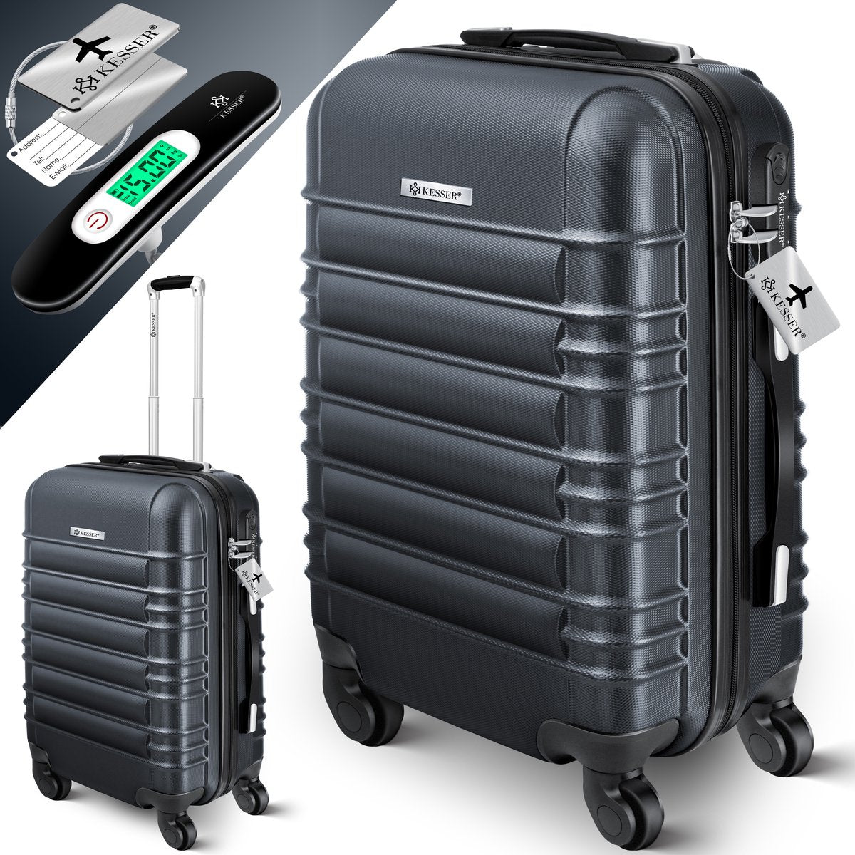 KESSER® Reiskoffer - 55L - Handbagage - ABS - Antraciet
