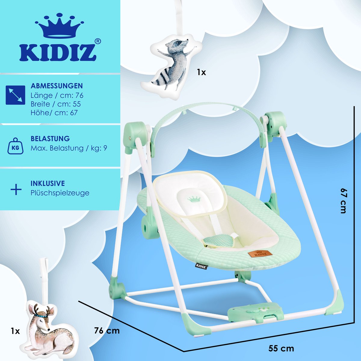 Wipstoel - Babyschommel - Baby Swing -  max 9kg - Groen - KIDIZ®
