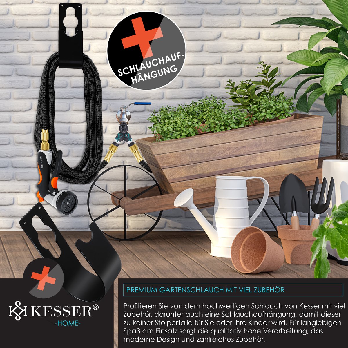 KESSER® Premium Tuinslang 45m - Uitrekbare Tuinslang - Zwart