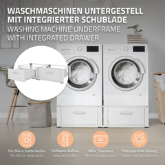 Wasmachine verhoger - Met lade - Tot 150kg - 128x53,5x31,5 cm - Wit - ML-Design
