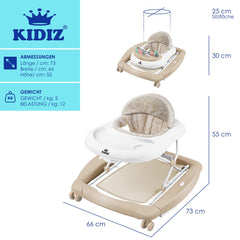 KIDIZ® 4in1 Baby walker - Loopstoel - Loopwagen - Opvouwbaar - Khaki •