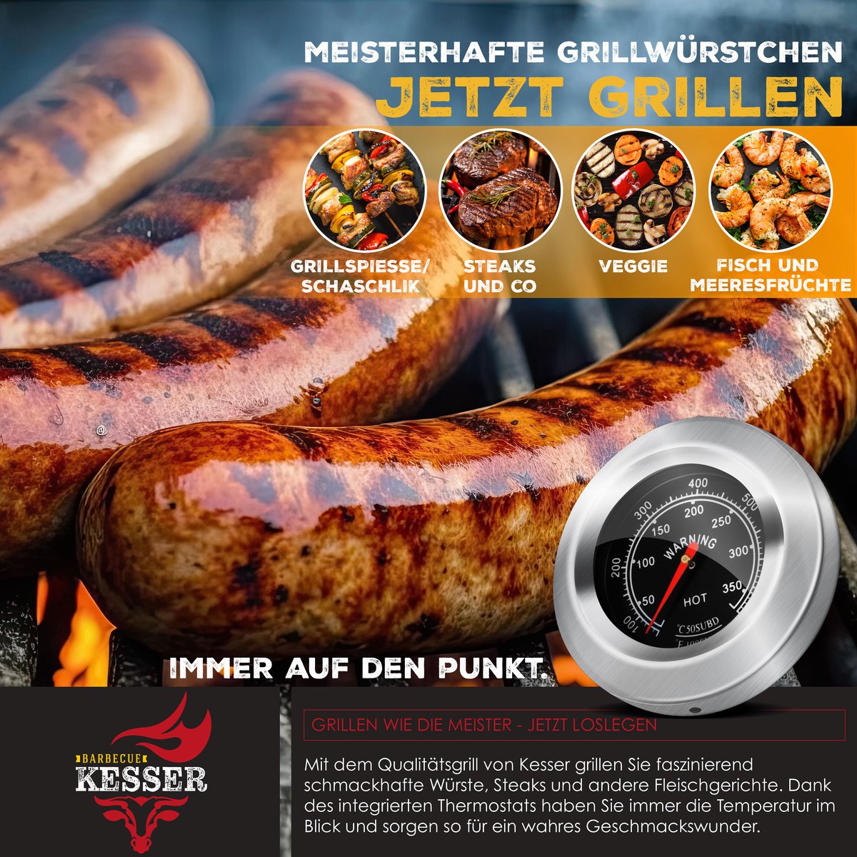 KESSER® XL Houtskoolbarbecue - BBQ - RVS Handvat - Zwart