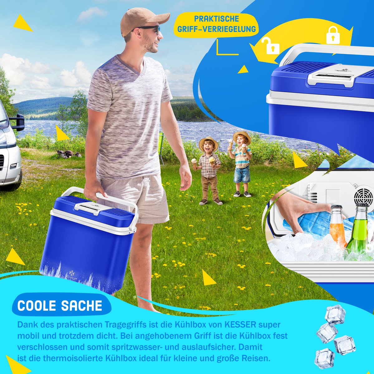 Koelbox Elektrisch – 12V en 230 volt - Coolbox - Frigobox - 24L – Blauw