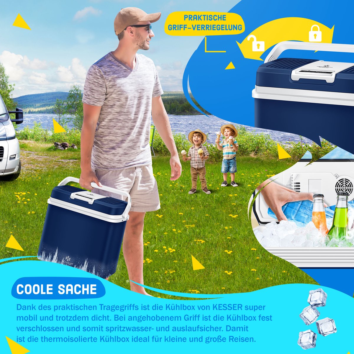 KESSER® Thermo-Elektrische Koelbox – 24L – 12V/230V – Marineblauw