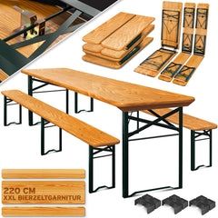 KESSER® 1x Biertafel met 2x banken opvouwbaar - biertafelset (220 x 50 x 77cm) 2x bierbanken 1x biertafel - 3-delige biertentset feesttent set inclusief 12 delige vloerbeschermer set - Bruin