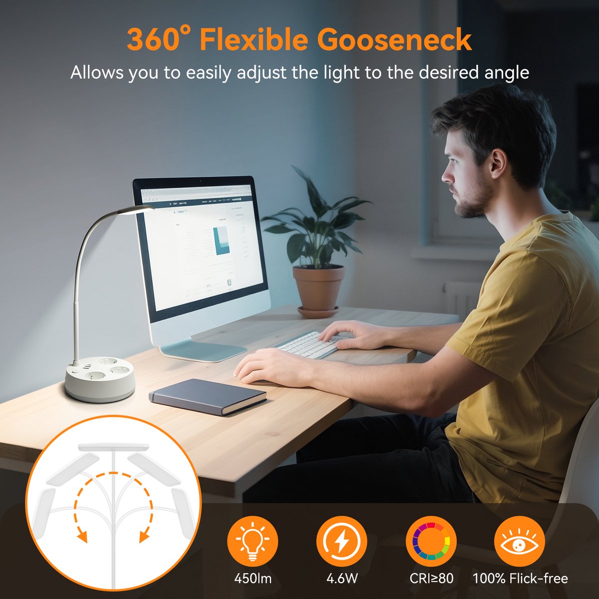 Bureaulamp - Tafellamp - Tafellamp slaapkamer - Wit - Aigostar