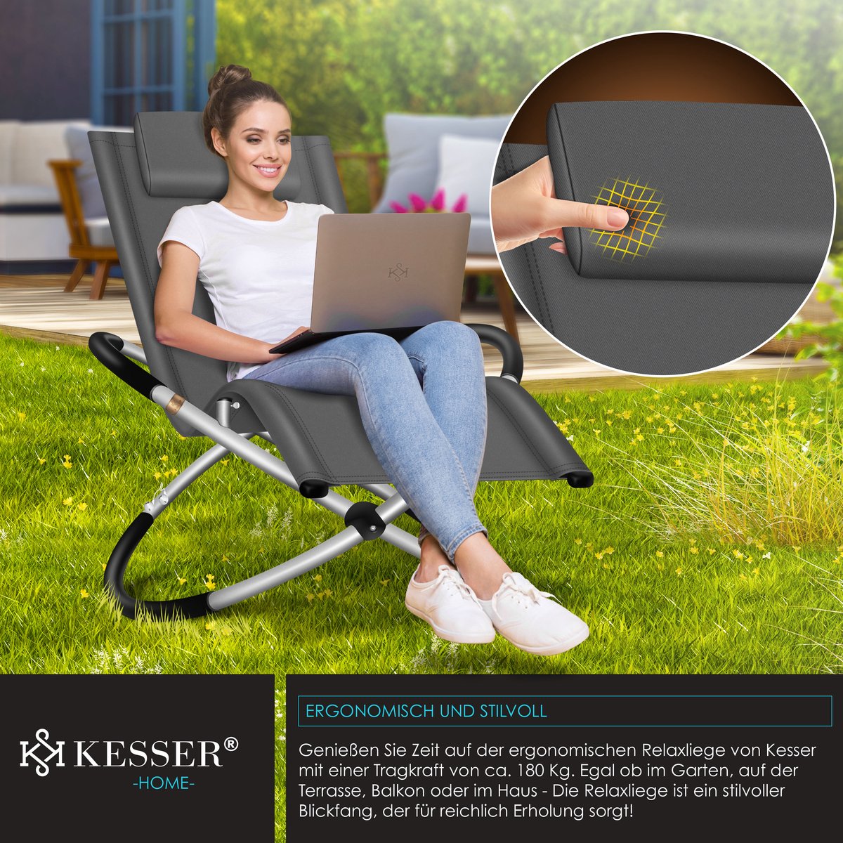 KESSER® Relaxstoel - Ligstoel - Tuinstoel - Weerbestendig - Antraciet