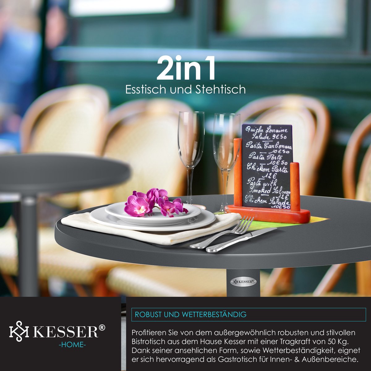 KESSER® Bartafel - Bistrotafel - Verstelbaar - 70-110cm - Antraciet