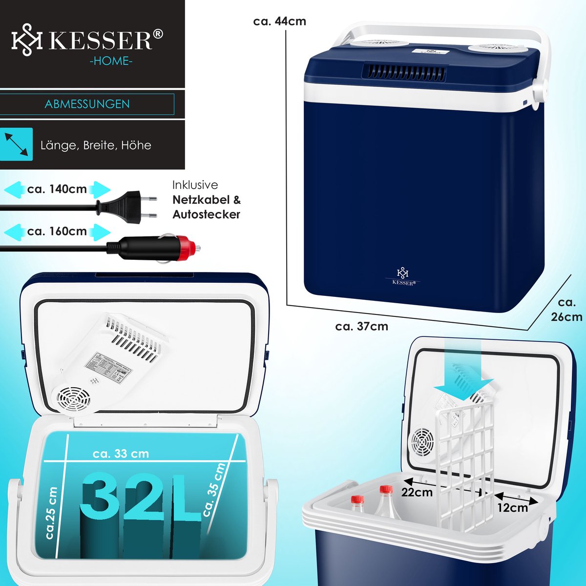 KESSER® Thermo-Elektrische Koelbox – 32L – 12V/230V – Marineblauw •