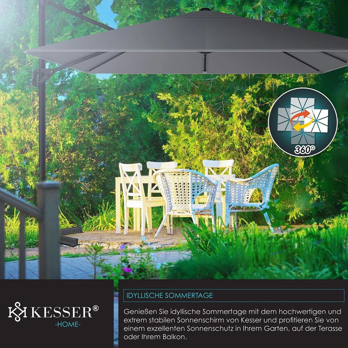 KESSER® Parasol Zwenkparasol SUN XL 300 x 300 cm incl. hoes + windbescherming draaibaar kantelbaar marktparasol groot 360° draaibaar tuinparasol met zwengel zonwering UV50+ De productbeoordeling is 4,5 sterren, gebaseerd op 26 beoordelingen